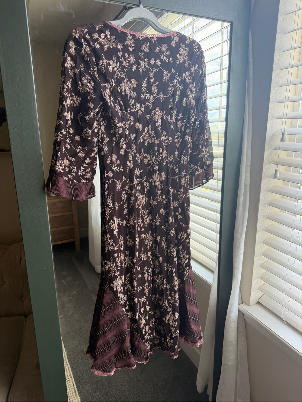 VTG J. Jill Whimsigoth Floral Embroidered Midi Dress Plum Brown - Picture 2 of 4